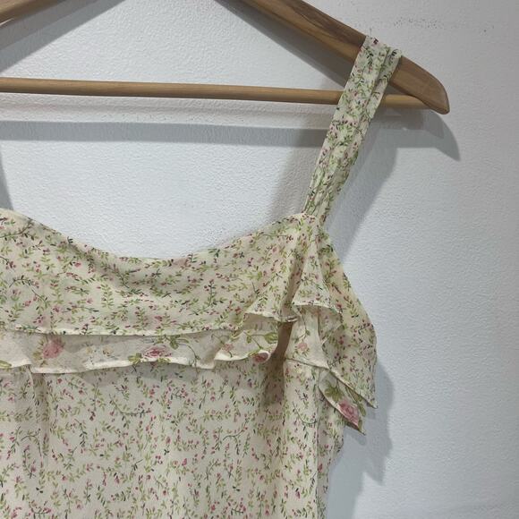 Express Vintage Y2K Silk Floral Ruffle Tank Top Cottagecore Womens 10 - Picture 4 of 5